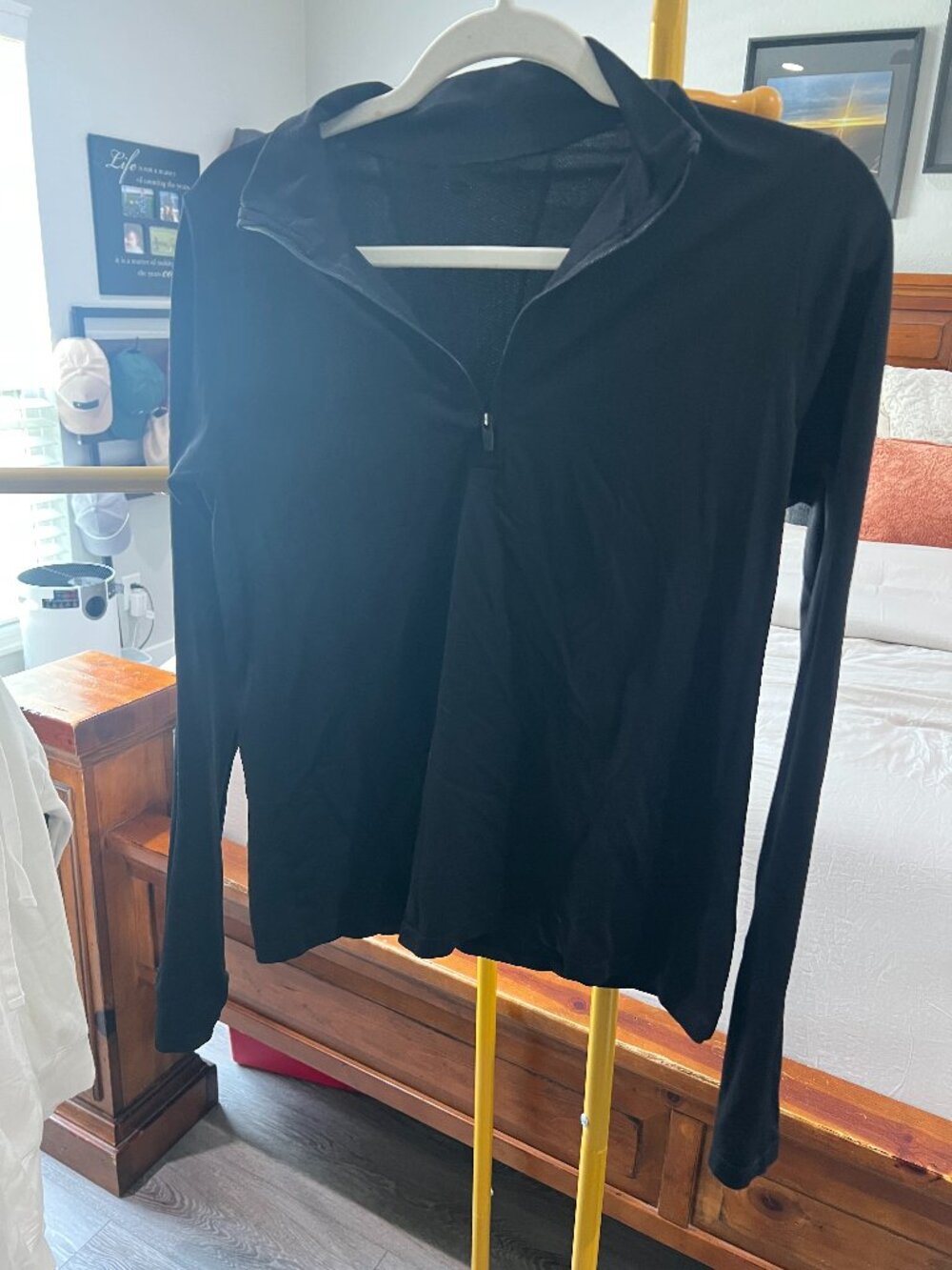 Fabletics Black Quarter Zip Long Sleeve Mesh Back Athletic Top